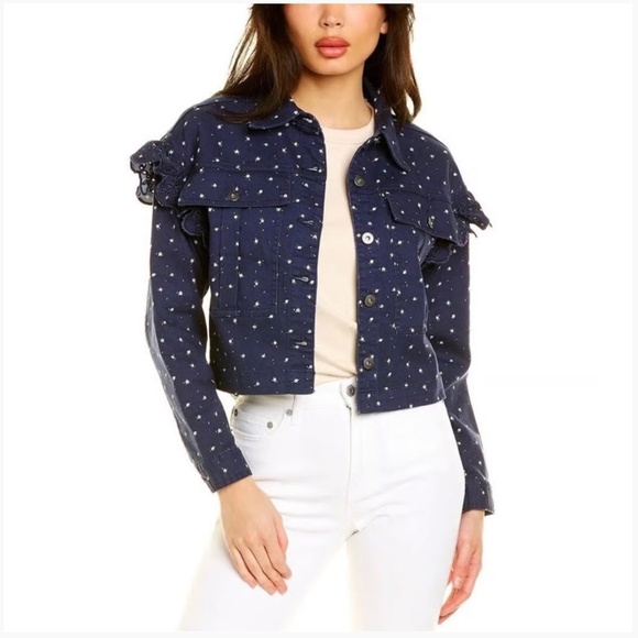 Something Navy Jackets & Blazers - 528. SOMETHING NAVY Floral Celeste Ruffle Jacket Blue Eyelet NWOT M/L